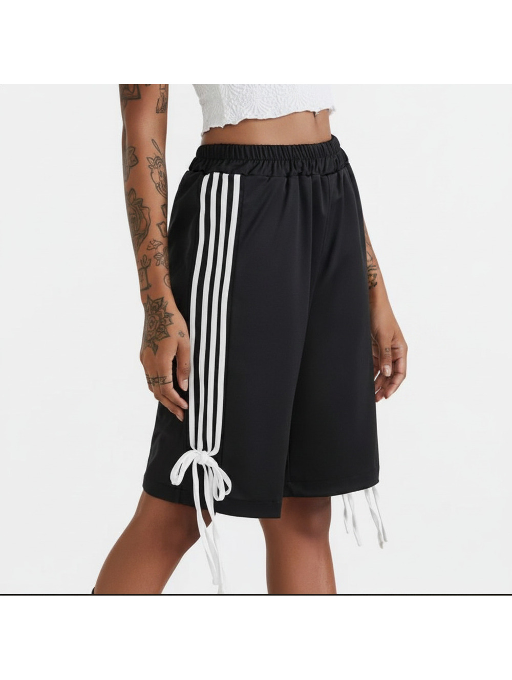 Black Ribbon Tie Stripe Bermuda Shorts Coquette Balletcore Y2K Athletic Size M